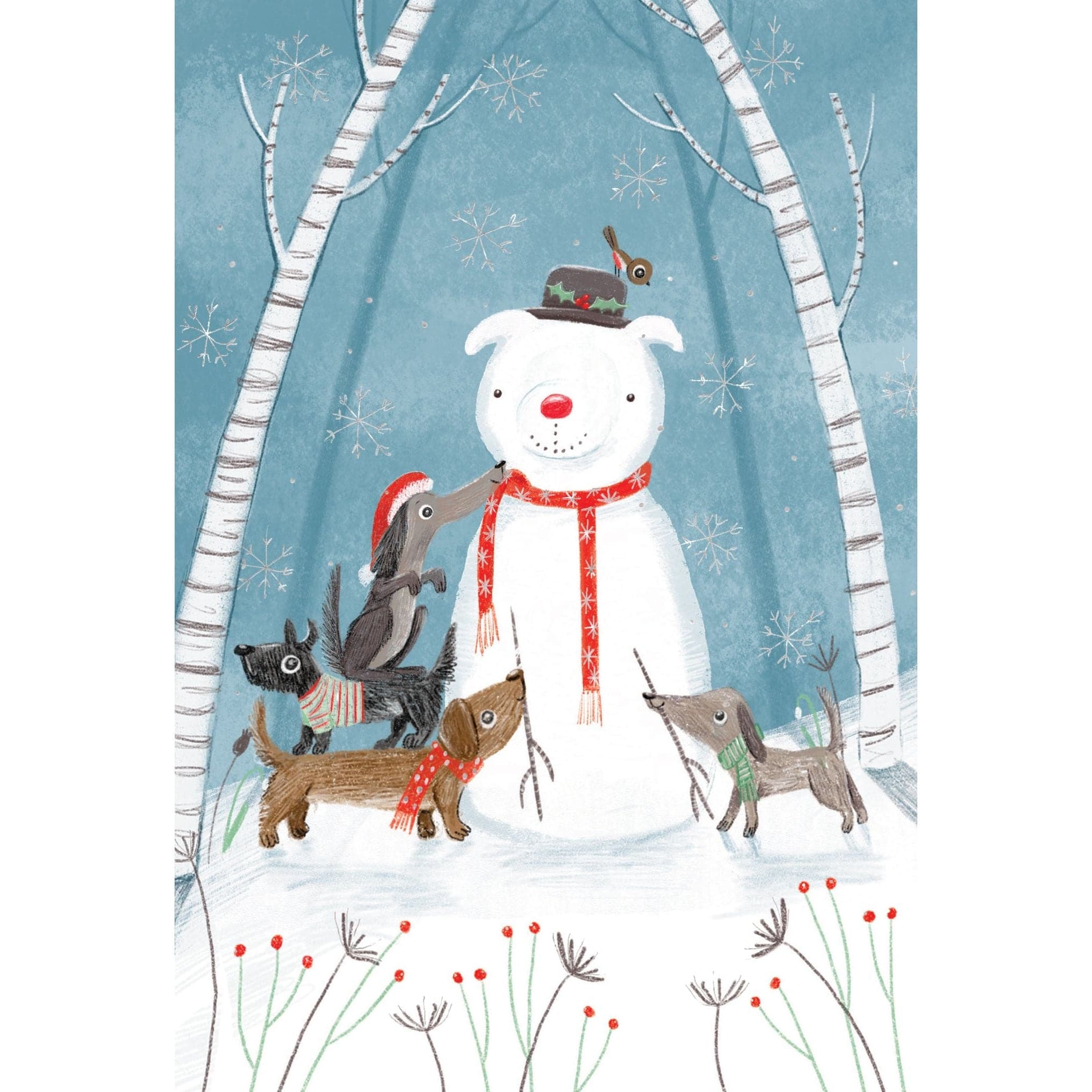 Snow Dogs Christmas Card by Pictura featuring festive holiday-themed artwork with snow dogs and seasonal decorations.